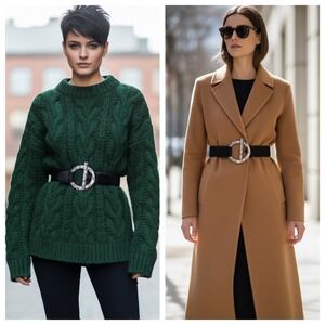 Sandy Duftler Belt Women Statement Black Leather Cow Hair Toggle Goth Vtg 90's